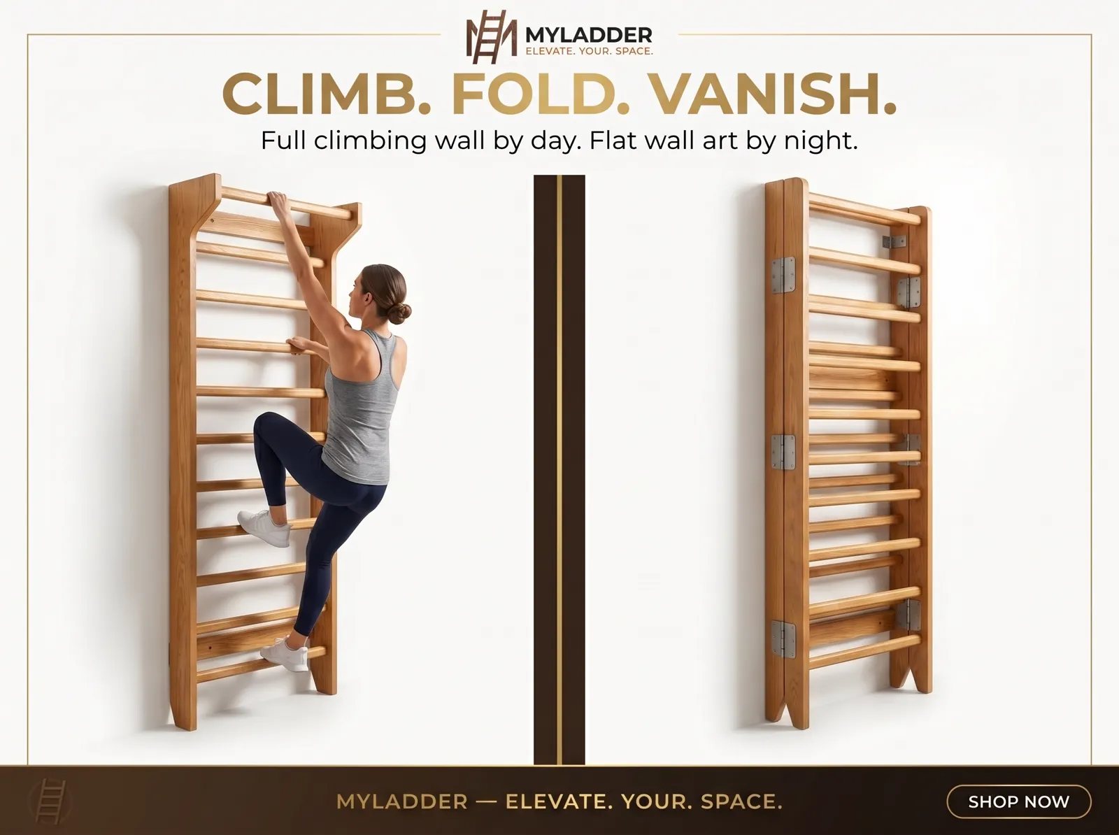 CLIMB. FOLD. VANISH. — CHITKA shown climbing-ready and folded flat as wall art