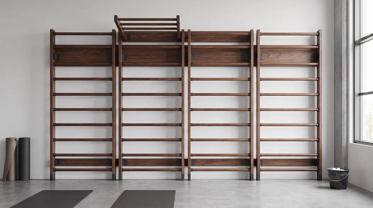 Four-panel MYLADDER wall bank in a bright studio